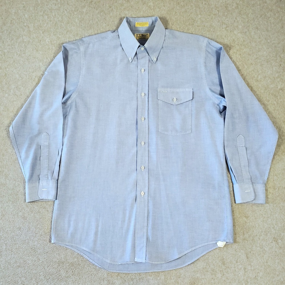 Vintage 90s LL Bean Blue Oxford Button Up Shirt USA Made Mens 16-33 Long Sleeve